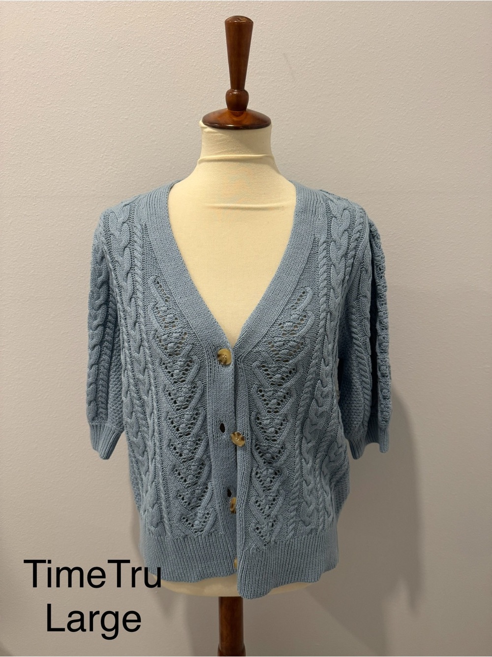 Time and Tru Light Blue Cable Knit Button Cardigan